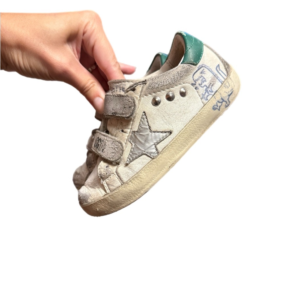 Golden Goose Kids White and Green Sneakers